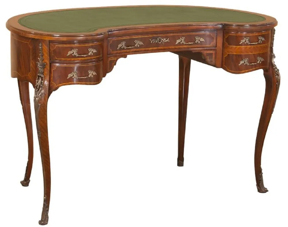 Neue Ware Casa Padrino bureau baroque de luxe marron foncé / marron clair / vert - Bureau en acajou fait main avec 5 tiroirs - Mobilier de bureau baroque noble