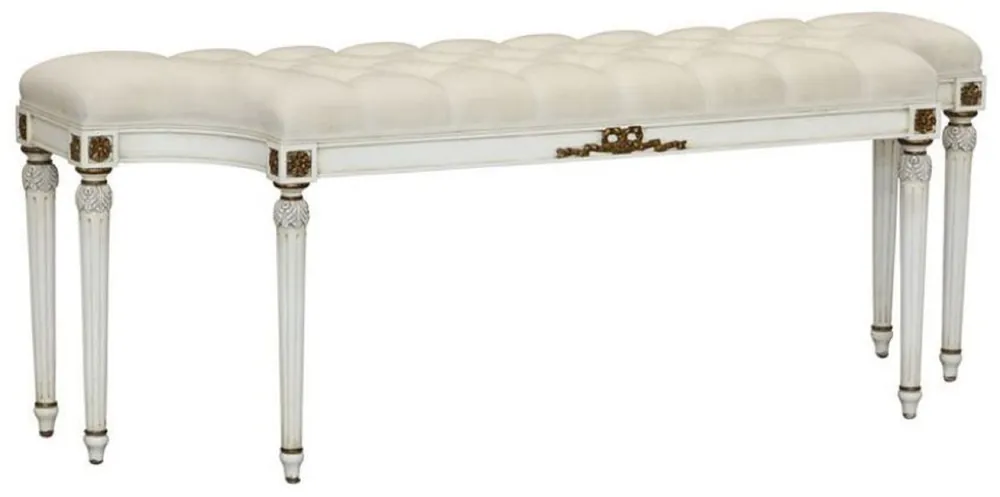 Casa Padrino banc de luxe baroque crème / blanc / or antique - Banc rembourré en bois massif avec décorations sculptées à la main - Mobilier Baroque Ausverkauf