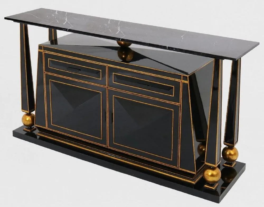 Top-Preis Casa Padrino buffet Art Déco de luxe noir / or antique - Magnifique meuble en bois massif fait main avec plateau en marbre - Mobilier Art Déco