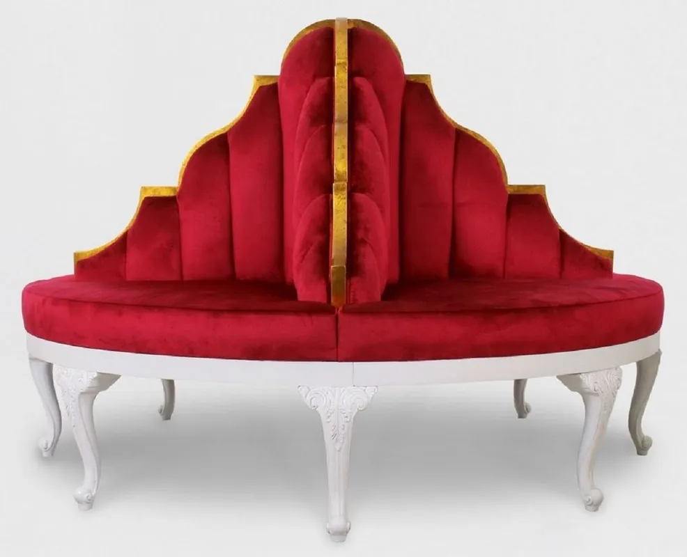 Markenware Casa Padrino canapé rond baroque de luxe rouge / blanc / or antique - Canapé rond en velours fait main - Mobilier Baroque pour Hôtels et Restaurants