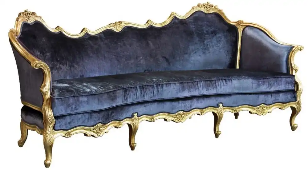 Casa Padrino canapé en velours baroque de luxe bleu / or - Canapé de salon fait main noble de style baroque - Mobilier de salon baroque - Noble & Splendid Sofort Bestellen