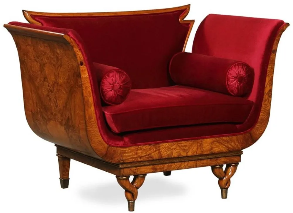 Casa Padrino fauteuil Art Nouveau de luxe bordeaux rouge / marron clair - Fauteuil de salon avec tissu velours fin - Mobilier de Salon Baroque et Art Nouveau Neue Ware