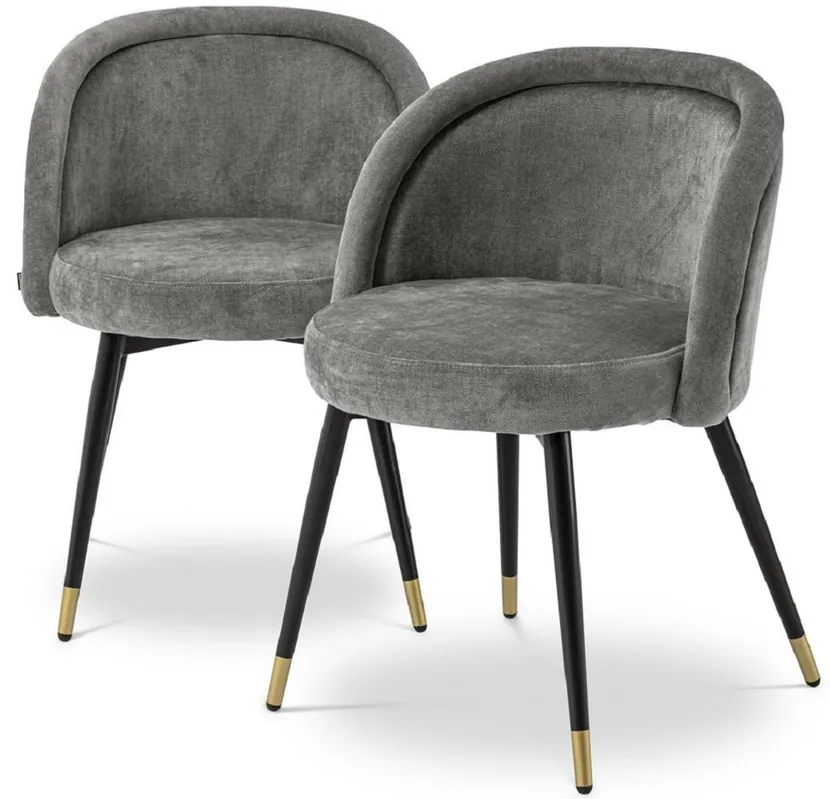 Casa Padrino ensemble de chaises de salle à manger gris / noir / laiton 57,5 x 58 x H. 77 cm - Chaises de salle à manger nobles - Meubles de salle à manger de luxe Neu