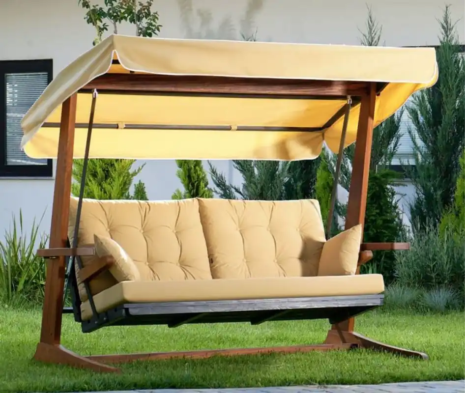 Highlight Casa Padrino balançoire Hollywood de luxe beige / marron - Balançoire de jardin moderne résistante aux intempéries avec auvent - Balançoire de Terrasse de Jardin - Meubles d'Hôtel - Collection de Luxe