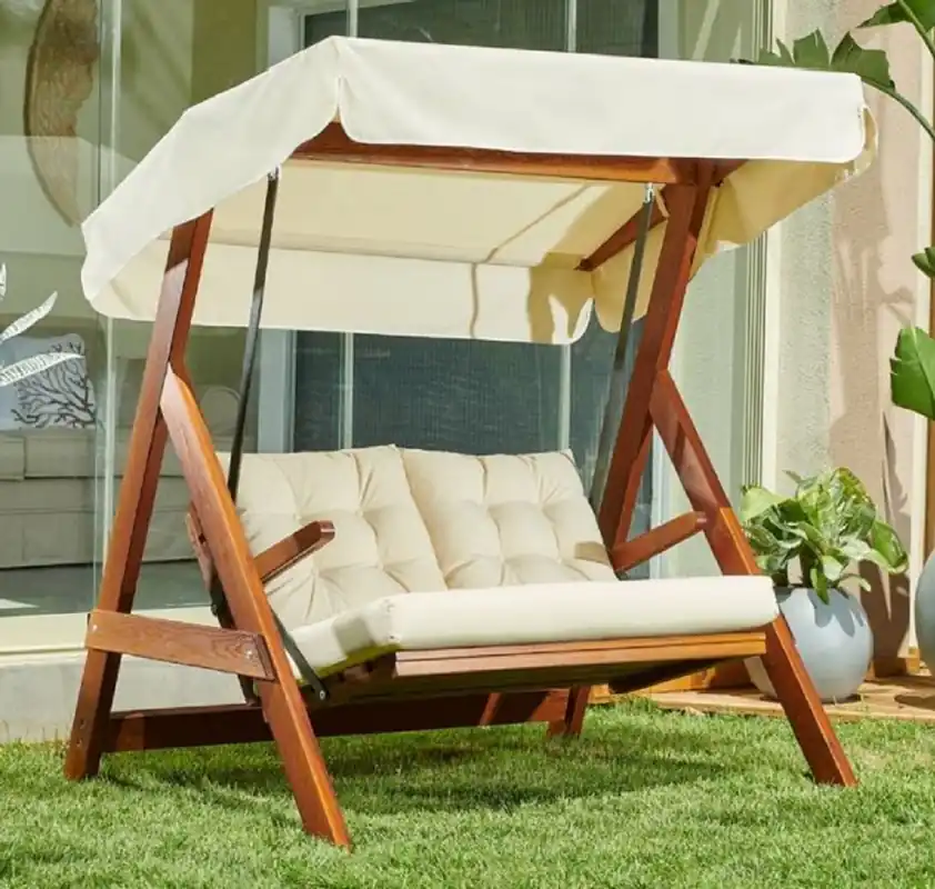 Top-Angebot Casa Padrino balançoire Hollywood de luxe crème / marron - Balançoire de jardin moderne résistante aux intempéries avec auvent - Meubles de Patio - Meubles de Jardin