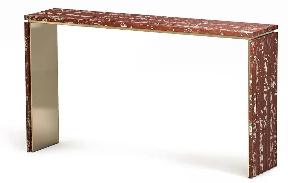 Casa Padrino Console en Marbre de Luxe Rouge / Laiton 180 x 40 x H. 90 cm - Table Console Noble avec Marbre Rosso Francia Taillé à la Main de Haute Qualité - Mobilier d'Hôtel de Luxe Sonderangebot