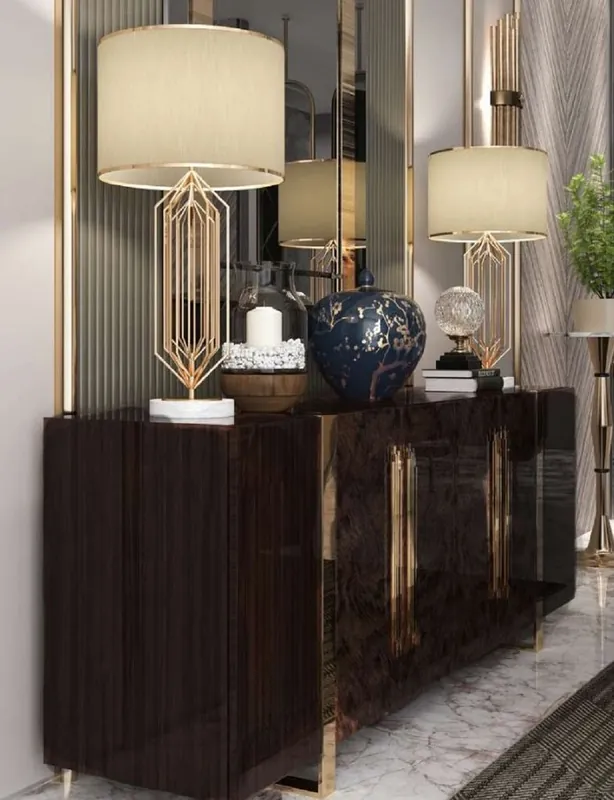 Casa Padrino buffet Art Déco de luxe marron foncé brillant / or - Meuble de salon noble avec 6 portes - Mobilier Art Déco Zertifiziert