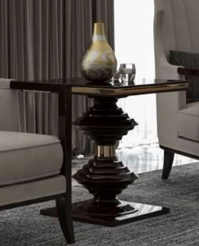 Casa Padrino table d'appoint Art Déco de luxe marron foncé brillant / or - Table en bois massif noble - Meubles de Salon Art Déco - Qualité de Luxe Kracherpreis