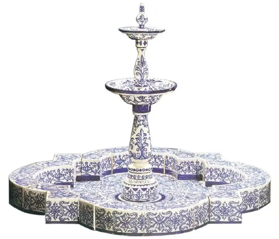Casa Padrino fontaine Art Nouveau de luxe blanc / bleu 200 x 200 x H. 155 cm - Fontaine de jardin en céramique faite main et peinte à la main - Accessoires de Décoration de Jardin Baroque et Art nouveau Schnäppchen