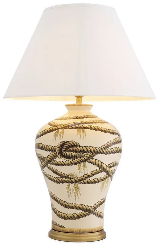 Casa Padrino lampe de table de luxe beige / laiton antique / blanc Ø 56 x H. 86 cm - Lampe de table en porcelaine peinte à la main - Collection de Luxe Mega-Angebot