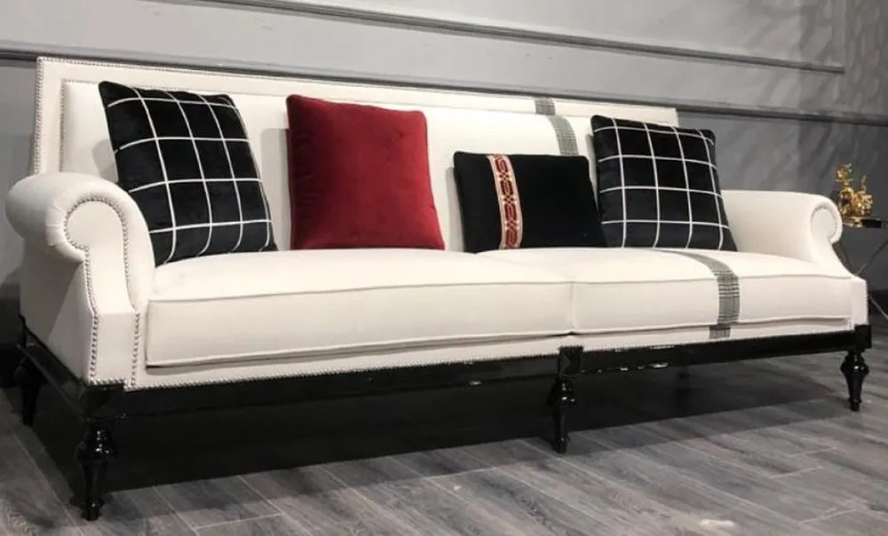 Direkt Vom Hersteller Casa Padrino canapé baroque de luxe blanc / argent / noir - Canapé de salon noble de style baroque - Mobilier de salon baroque