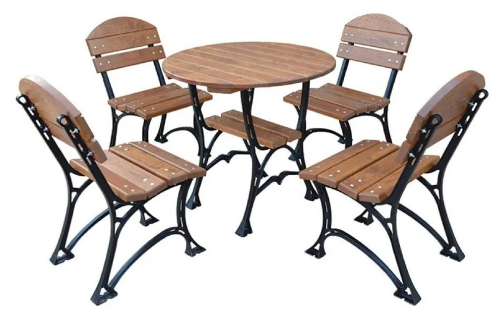 Casa Padrino ensemble de mobilier de jardin Art Nouveau marron / noir - 1 Table de Jardin & 4 Chaises de Jardin - Mobilier de Restauration de Terrasses de Jardin Sale