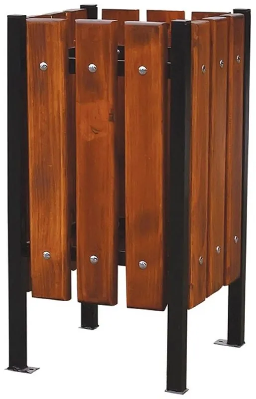 Top-Seller Casa Padrino poubelle de luxe marron foncé / noir 38 x 38 x H. 70 cm - Poubelle en bois massif avec pieds en acier - Poubelle de jardin - Poubelle de terrasse - Poubelle de restauration