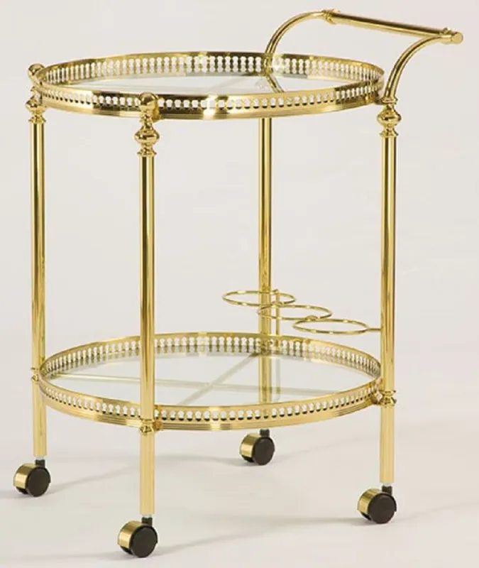 Casa Padrino chariot de service Art Nouveau de luxe or 40 x 40 x H. 57 cm - Chariot en laiton noble avec assiettes en verre - Accessoires de Gastronomie Baroque & Art Nouveau Zertifiziert