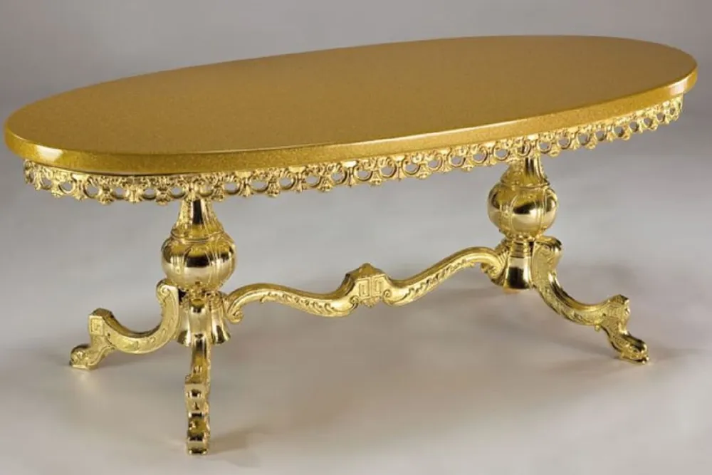 Casa Padrino table basse baroque de luxe or 121 x 51 x H. 47 cm - Table de salon ovale en laiton avec plateau en bois massif - Meubles de salon de style baroque - Meubles baroques nobles Beliebt