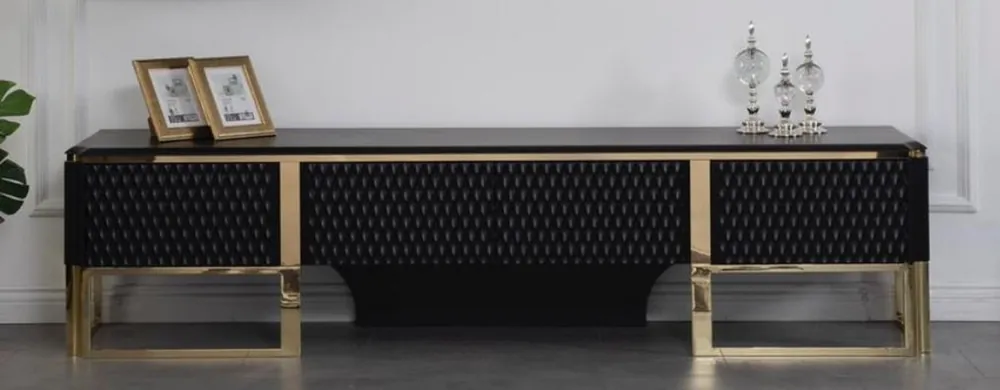 Casa Padrino armoire TV de luxe noir / or 220 x 50 x H. 53 cm - Meuble TV de salon noble - Mobilier de salon de luxe Online Kaufen
