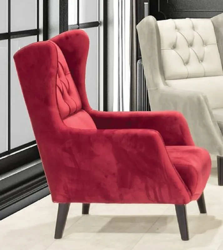 Casa Padrino fauteuil à oreilles Chesterfield rouge / noir 80 x 80 x H. 90 cm - Fauteuil de salon moderne - Mobilier de Salon Chesterfield Geprüft