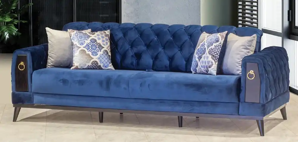 Casa Padrino canapé-lit Chesterfield bleu / noir / or 222 x 90 x H. 80 cm - Canapé de salon moderne - Meubles Chesterfield - Meubles de Salon Abverkauf