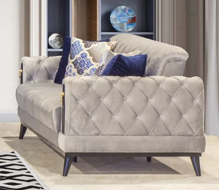 Casa Padrino canapé-lit Chesterfield gris / noir / or 222 x 90 x H. 80 cm - Canapé de salon moderne - Meubles Chesterfield - Meubles de Salon Direkt Vom Hersteller