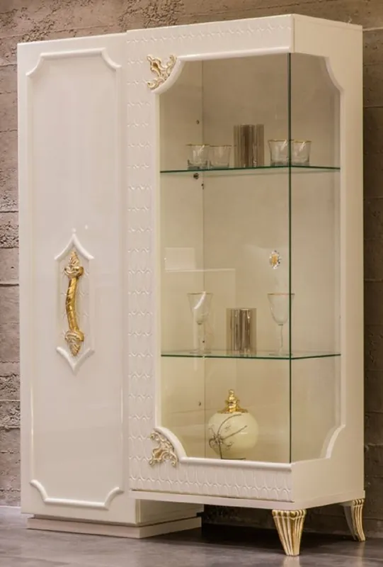 Casa Padrino armoire vitrine baroque de luxe blanc / or - Vitrine en bois massif fait main avec 2 portes - Mobilier Baroque - Noble & Magnifique Ausverkauf