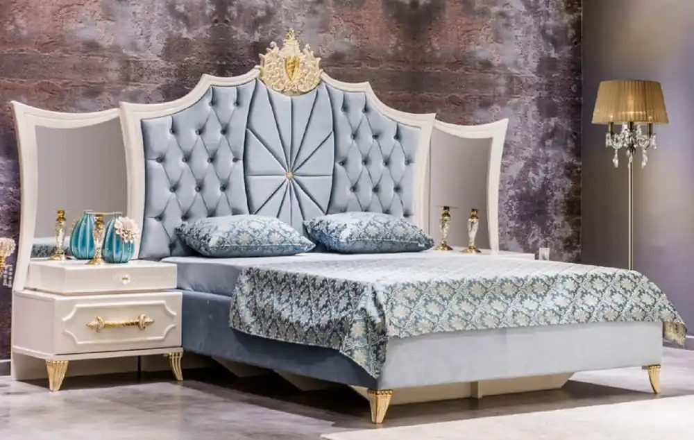 Meistverkauft Casa Padrino ensemble de chambre à coucher baroque de luxe bleu / blanc / or - 1 Lit Double avec Tête de Lit et 2 Tables de Chevet avec Miroir - Mobilier de chambre baroque - Noble & Magnifique