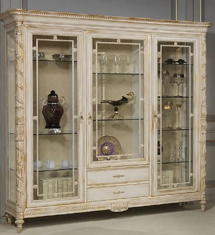 Casa Padrino vitrine baroque de luxe blanc / or - Vitrine en bois massif noble avec 3 portes vitrées et 2 tiroirs - Mobilier d'Hôtel - Mobilier de Château - Qualité de Luxe - Fabriqué en Italie Preiswert
