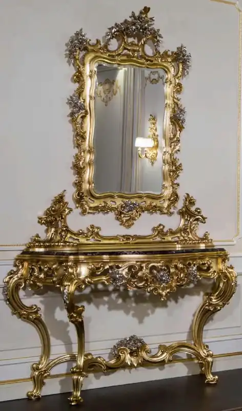 Top-Angebot Casa Padrino ensemble de meubles baroques de luxe console avec miroir or / argent / noir - Magnifique console avec miroir mural - Mobilier d'Hôtel - Mobilier de Château - Qualité de Luxe