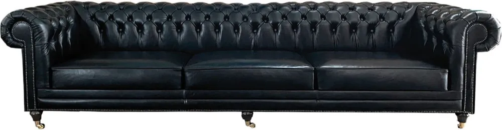 Casa Padrino canapé en cuir Chesterfield de luxe noir vintage - Canapé de salon en cuir véritable avec roulettes - Meubles Chesterfield de Luxe Abverkauf
