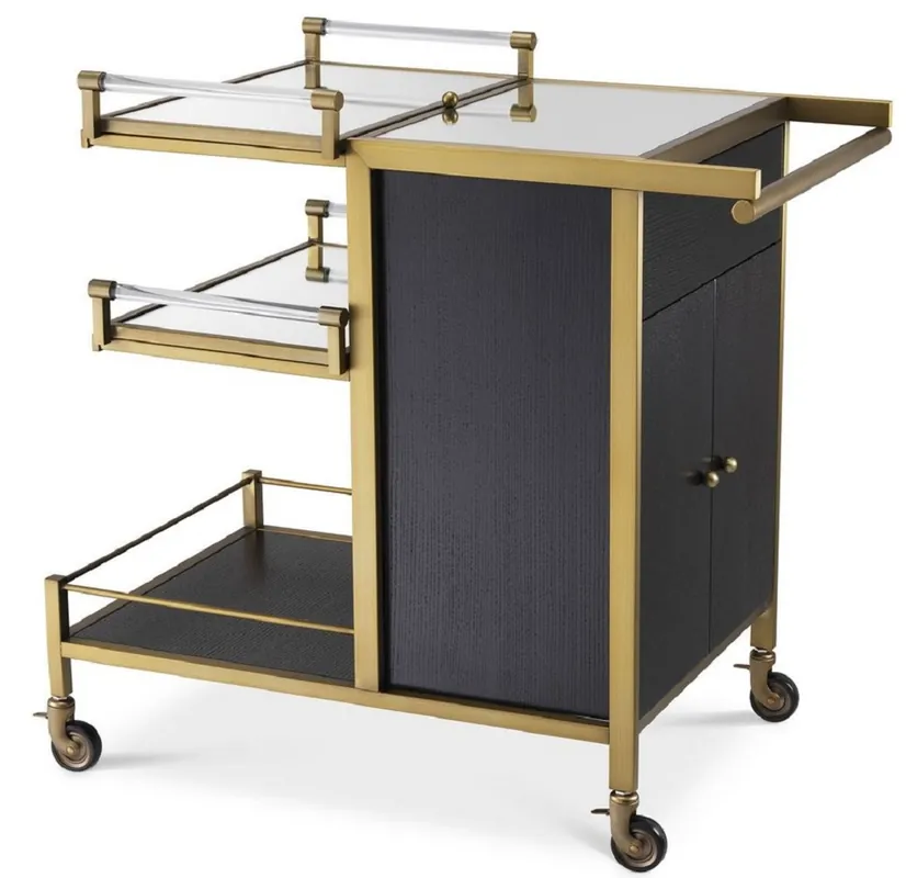 Casa Padrino chariot de service laiton / noir 94,5 x 54 x H. 83,5 cm - Chariot Gastronomie Hôtel Restaurant - Accessoires de Luxe Sofort Bestellen