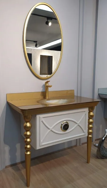 Casa Padrino ensemble de salle de bains baroque blanc / or - 1 Table de Lavage avec Lavabo en Verre & 1 Miroir Mural - Meubles de salle de bain de style baroque Billig