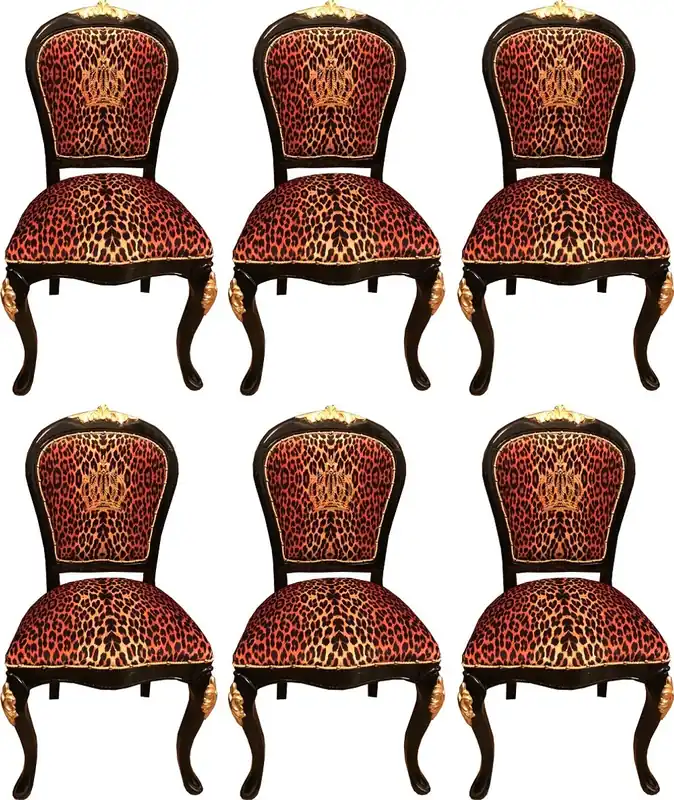 Pompöös by Casa Padrino Chaises de Salle à Manger Baroques de Luxe Couronne avec Strass Léopard / Noir / Or - Ensemble de Salle à Manger - 6 Chaises Baroques Pompöös Conçues par Harald Glööckler Sichere Zahlung