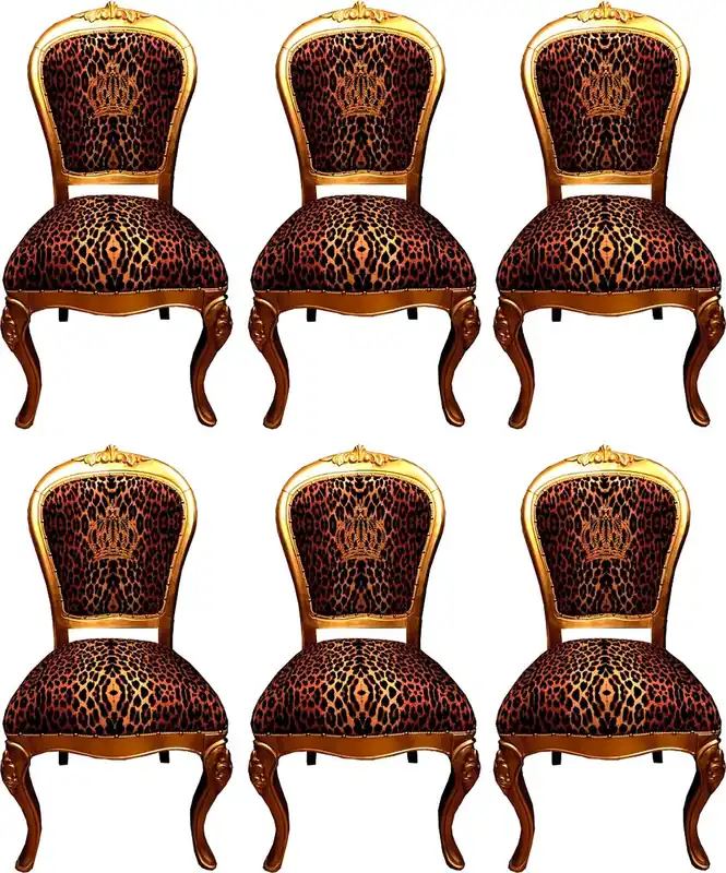 Mega-Angebot Pompöös by Casa Padrino Chaises de Salle à Manger Baroques de Luxe Couronne avec Strass Léopard / Or - Ensemble de Salle à Manger - 6 Chaises Baroques Pompöös Conçues par Harald Glööckler