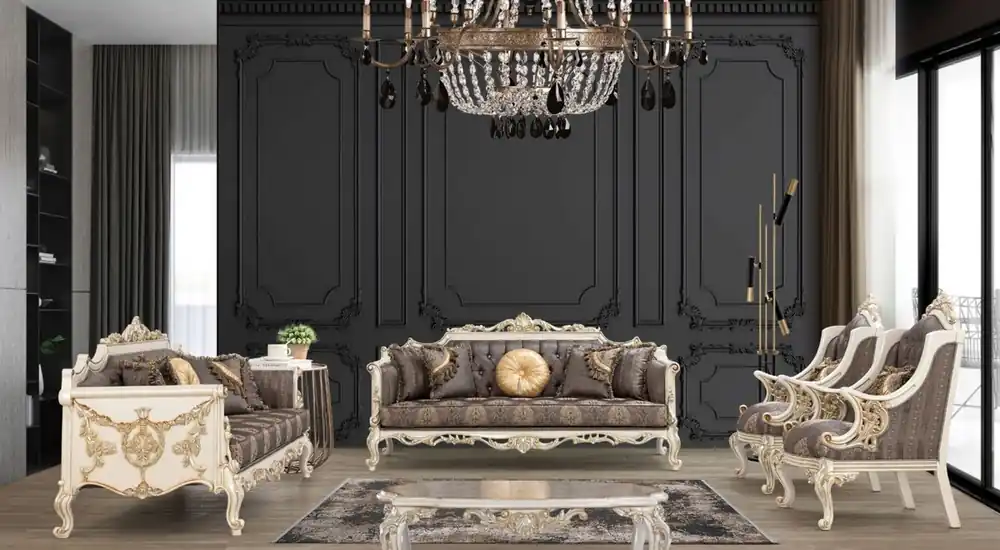 Casa Padrino ensemble de salon baroque de luxe gris / marron / blanc / or / argent - 2 Canapés & 2 Fauteuils & 1 Table Basse - Mobilier de salon baroque fabriqué à la main - Noble et Magnifique Letzte Chance