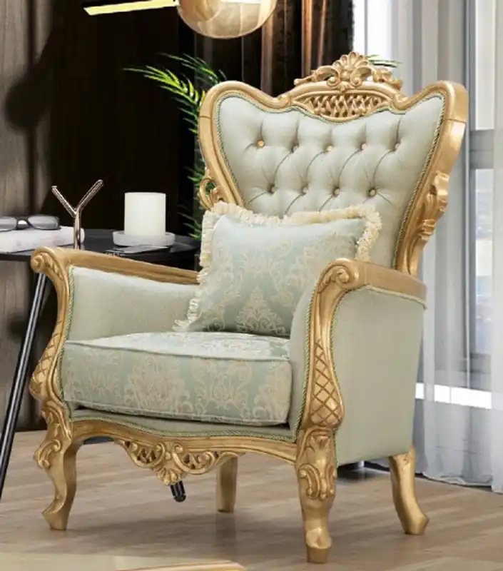 Sale Casa Padrino fauteuil baroque de luxe vert clair / or - Fauteuil de salon fait main avec motif élégant et strass - Mobilier de salon baroque - Noble & Magnifique