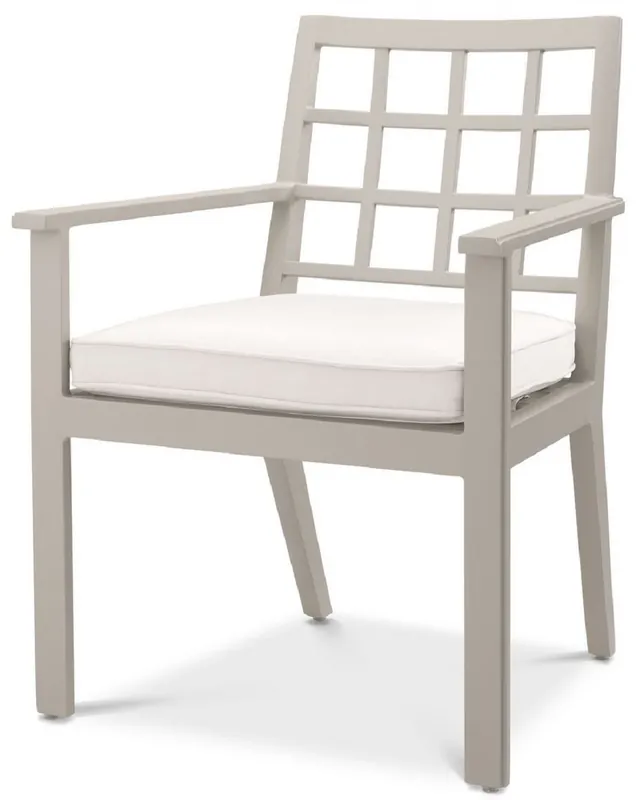 Casa Padrino chaise de salle à manger de luxe avec accoudoirs sable / blanc 64,5 x 65 x H. 88,5 cm - Chaise en aluminium résistant aux intempéries avec coussin d'assise - Chaise de Terrasse de Jardin Sonderangebot