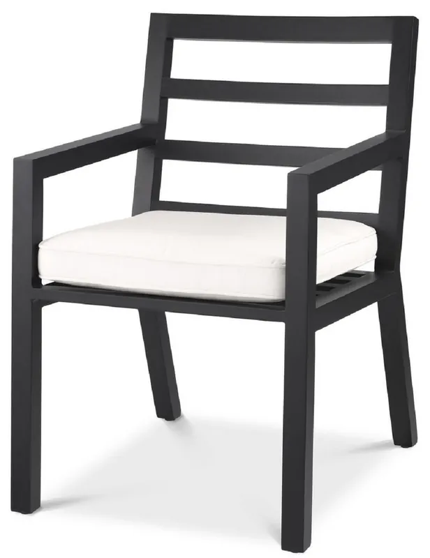 Kracherpreis Casa Padrino chaise de salle à manger de luxe avec accoudoirs noir / blanc 56 x 66,5 x H. 87 cm - Chaise en aluminium résistant aux intempéries avec coussin d'assise - Chaise de Terrasse de Jardin