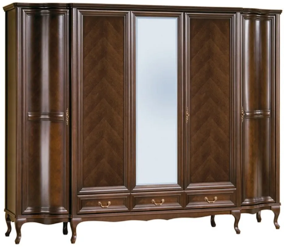 Casa Padrino armoire de chambre Art Nouveau de luxe marron foncé 256,8 x 63,5 x H. 206 cm - Armoire en bois massif avec 5 portes et 3 tiroirs - Mobilier de Chambre Baroque & Art Nouveau Versand Am Gleichen Tag