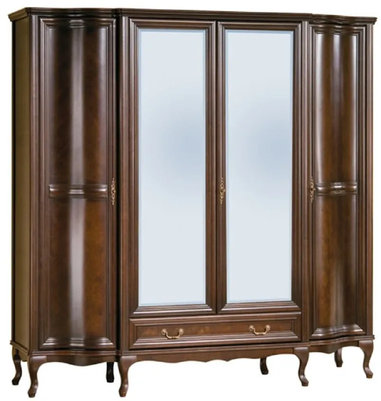 Casa Padrino armoire de chambre Art Nouveau de luxe marron foncé 206,5 x 63,5 x H. 206 cm - Armoire en bois massif avec 4 portes et tiroir - Mobilier de Chambre Baroque & Art Nouveau Preis Gesenkt