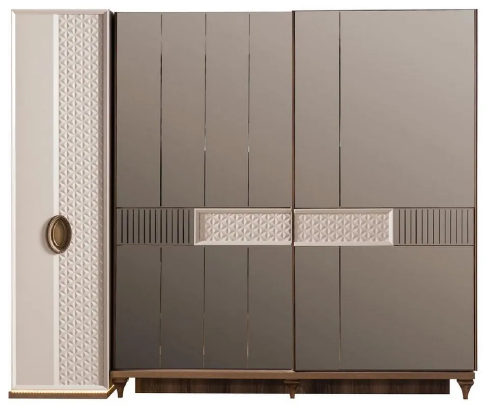 Casa Padrino armoire de chambre Art Déco de luxe blanc / marron 261 x 73 x H. 221 cm - Armoire en Bois Massif Miroir - Mobilier de Chambre Art Déco Nur Für Kurze Zeit