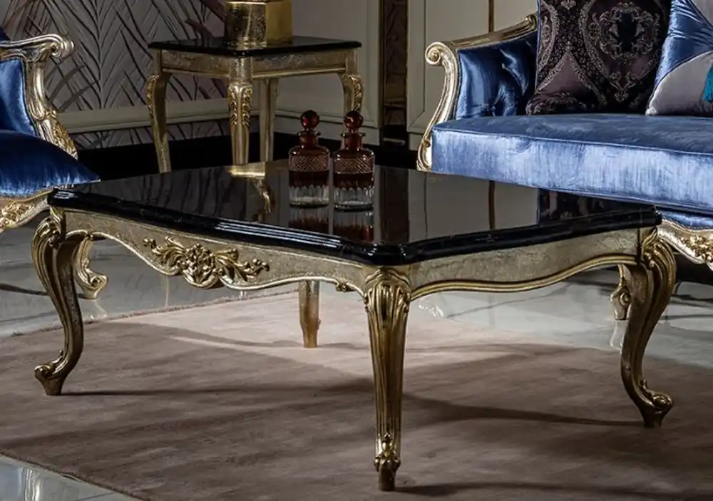 Casa Padrino table basse baroque de luxe noir / argent / or - Table de salon en bois massif fait main - Meubles de salon de style baroque Echt