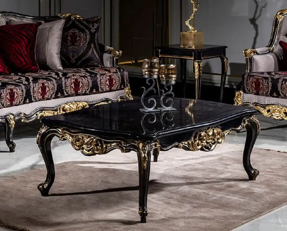 Casa Padrino table basse baroque de luxe noir / or - Table de salon fabriquée à la main en bois massif - Somptueux mobilier de salon de style baroque Aktuell