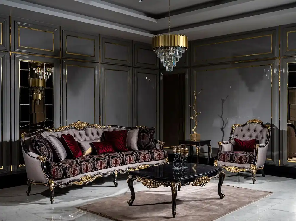 Casa Padrino ensemble de salon baroque de luxe argent / bordeaux rouge / noir / or - 2 Canapés & 2 Fauteuils & 1 Table Basse - Magnifique mobilier de salon de style baroque Beliebt