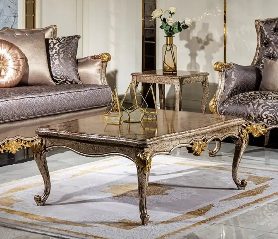 Casa Padrino table basse baroque de luxe argent antique / marron / or - Table de salon en bois massif fabriquée à la main de style baroque - Meubles de salon baroques nobles Zertifiziert