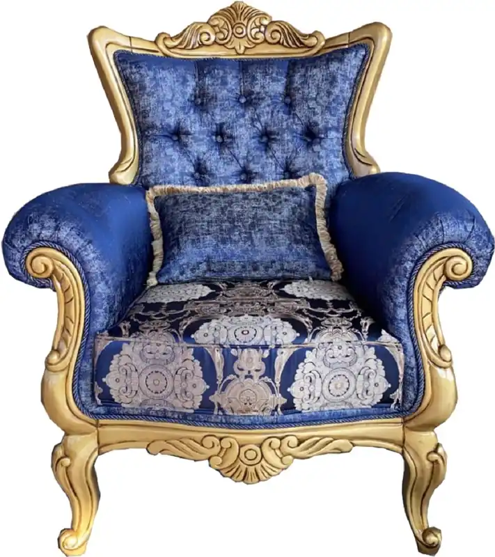 Rabatt Casa Padrino fauteuil baroque de luxe bleu / crème / or - Fauteuil de salon fait main avec motif élégant et coussin décoratif - Meubles Baroques