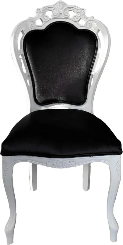 Casa Padrino chaise de salle à manger baroque de luxe noir / blanc - Chaise en bois massif fait main avec tissu de velours fin - Chaise de cuisine de style baroque - Meubles de salle à manger baroque Must-Have