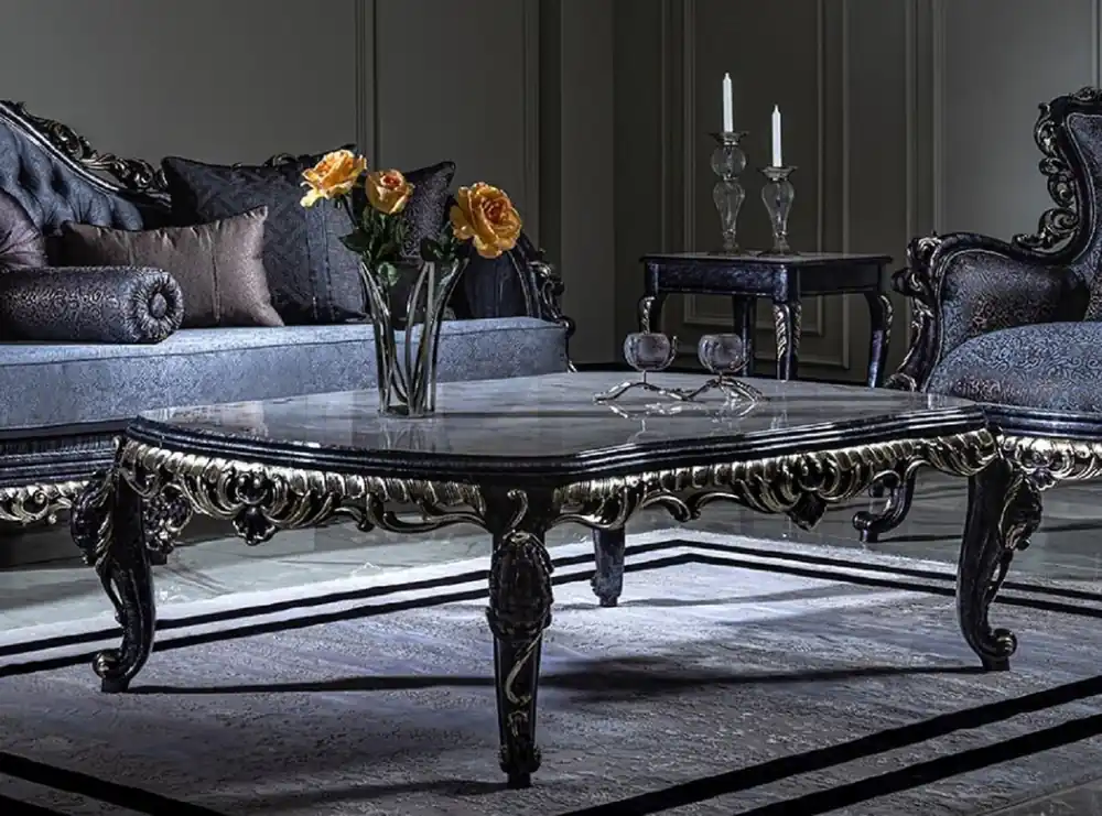 Sonderaktion Casa Padrino table basse baroque de luxe blanc / bleu / or - Table de salon fabriquée à la main en bois massif de style baroque - Magnifique mobilier de salon baroque