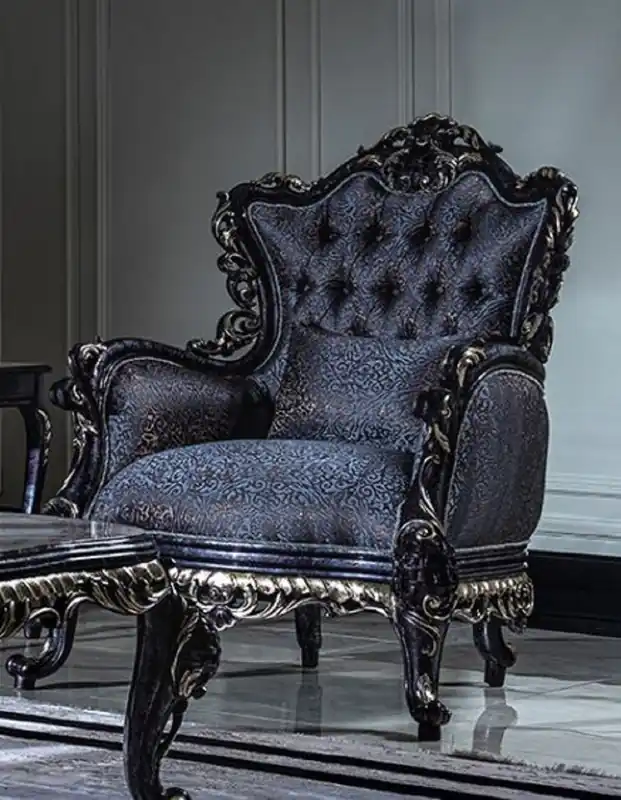 Casa Padrino fauteuil de salon baroque de luxe bleu / or - Fauteuil de style baroque fait main avec motif élégant et coussin décoratif - Magnifique mobilier de salon baroque Jetzt Bestellen