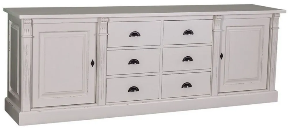 Casa Padrino buffet de style campagnard gris antique / crème 219 x 51 x H. 78 cm - Armoire en bois massif avec 2 portes et 6 tiroirs - Meubles en bois massif de style campagnard Bestpreis