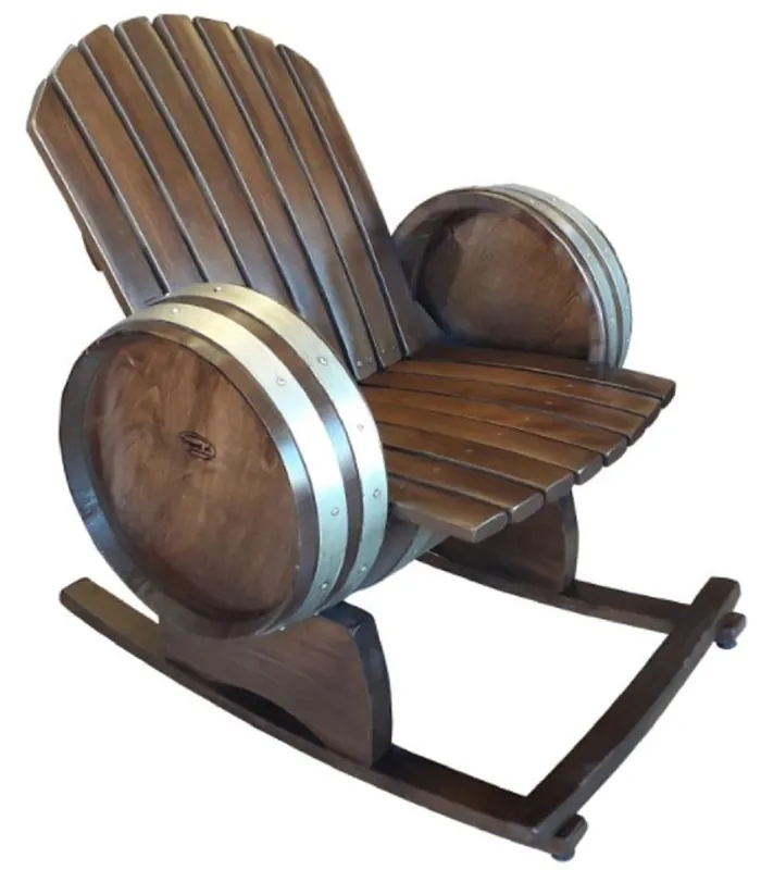 Preiswert Casa Padrino chaise à bascule de luxe tonneau marron foncé / argent 82 x 92 x H. 92 cm - Chaise tonneau à vin en bois massif fait à la main - Mobilier de Terrasses de Jardin de Gastronomique