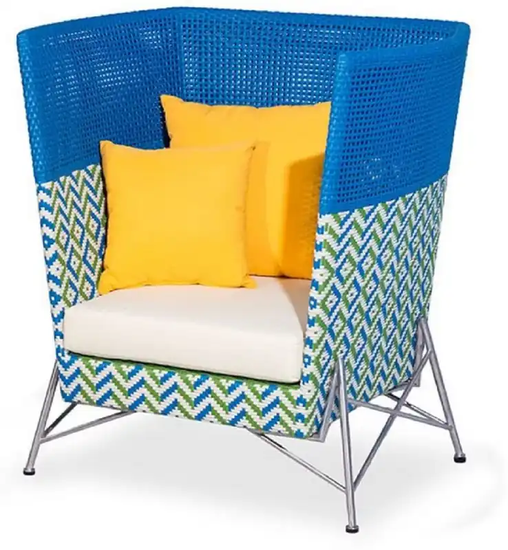 Casa Padrino fauteuil de jardin de luxe bleu / vert / blanc / argent 98 x 85 x H. 104 cm - Fauteuil à dossier haut tissé à la main et résistant aux intempéries - Mobilier de Jardin et Terrasse Schnäppchen